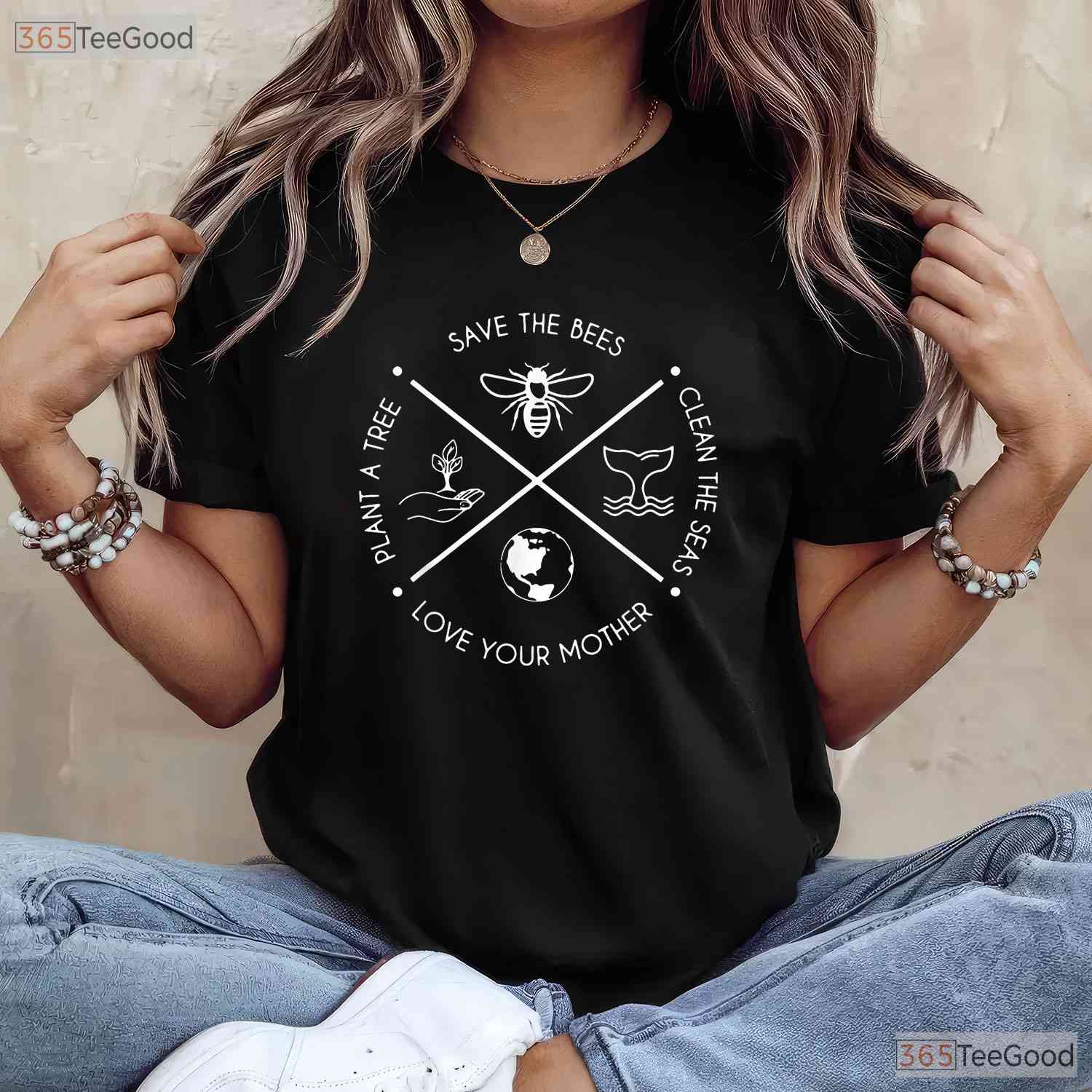 Earth Day Save The Bees Plant More Trees Clean The Seas T-Shirt Eco Activist Gift
