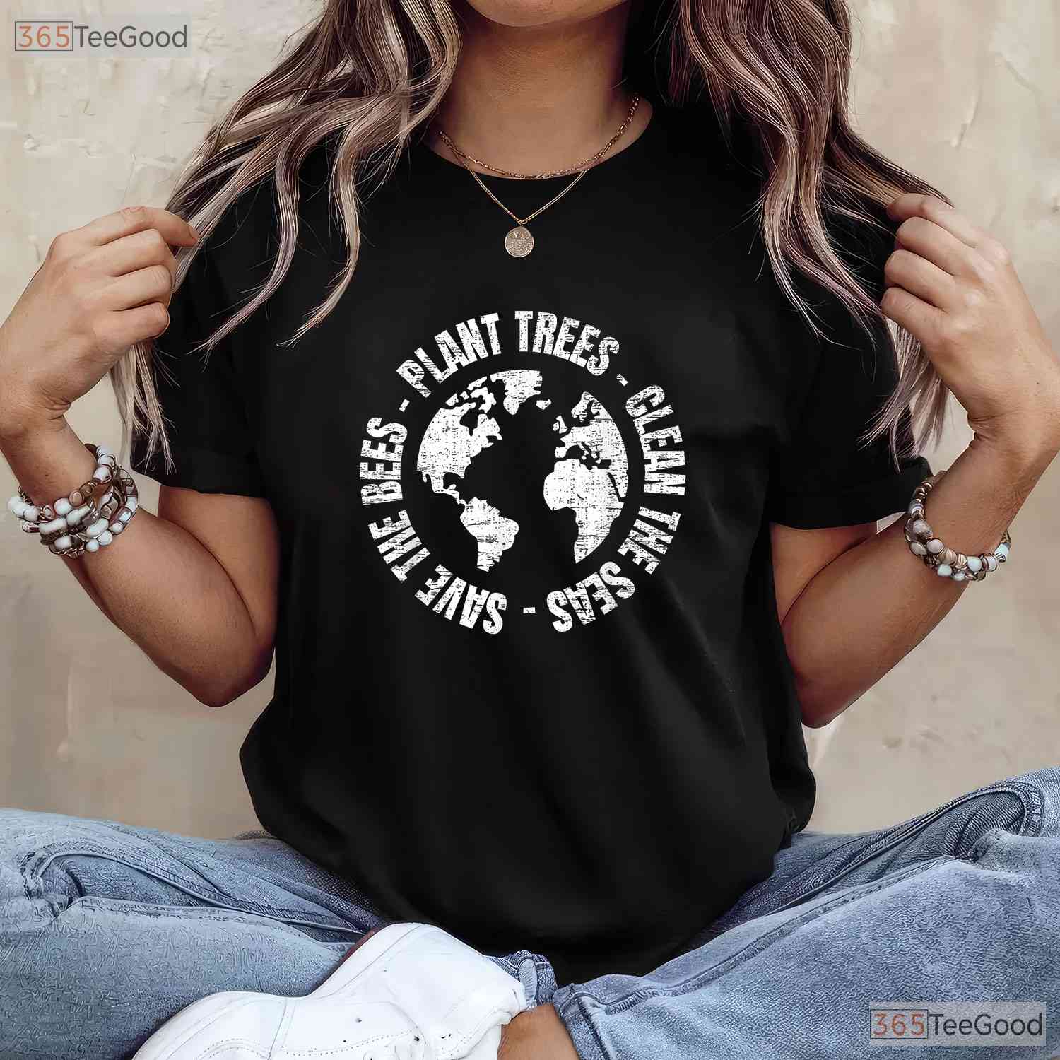 Save Bees Plant Trees Clean Seas Earth Day T-Shirt Environmentalist Eco Tee