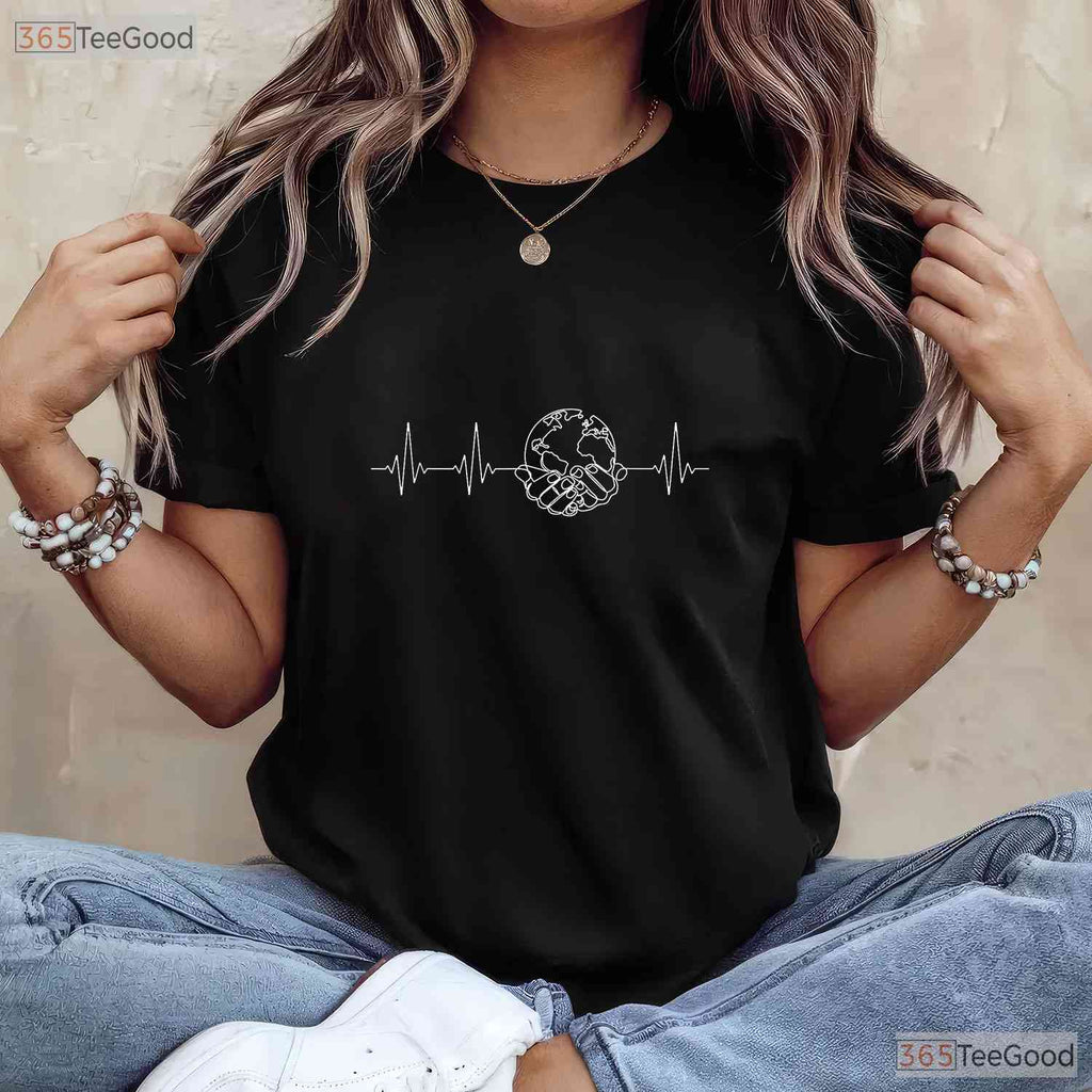 Save The Planet Heartbeat Earth Day T-Shirt Environmental Nurse Doctor Tee