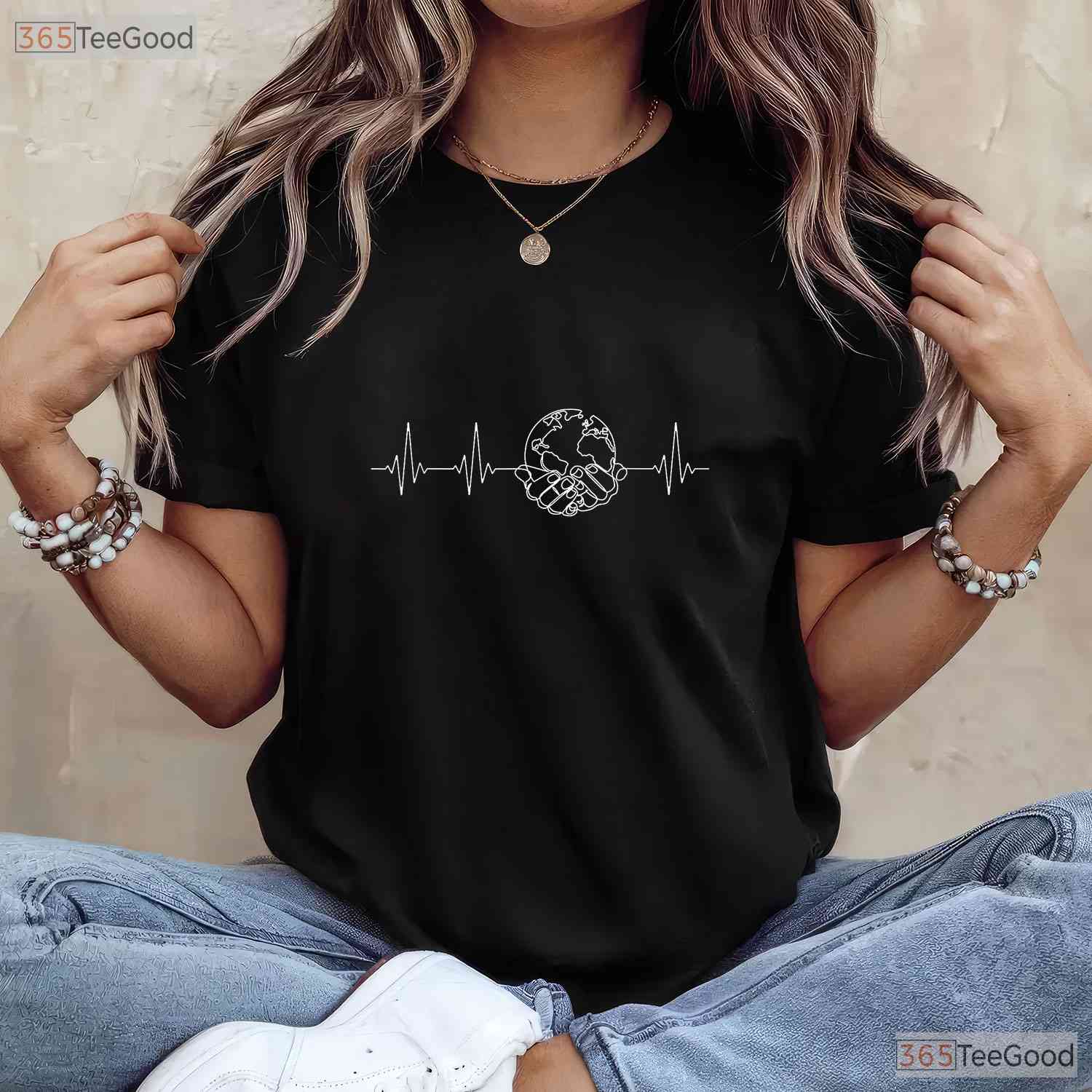Save The Planet Heartbeat Earth Day T-Shirt Environmental Nurse Doctor Tee
