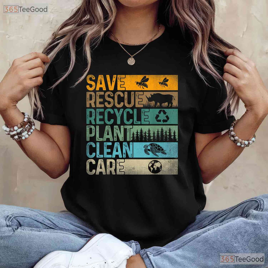 Save Bees Rescue Animals Recycle Plastic Earth Day T-Shirt Eco Activist Tee