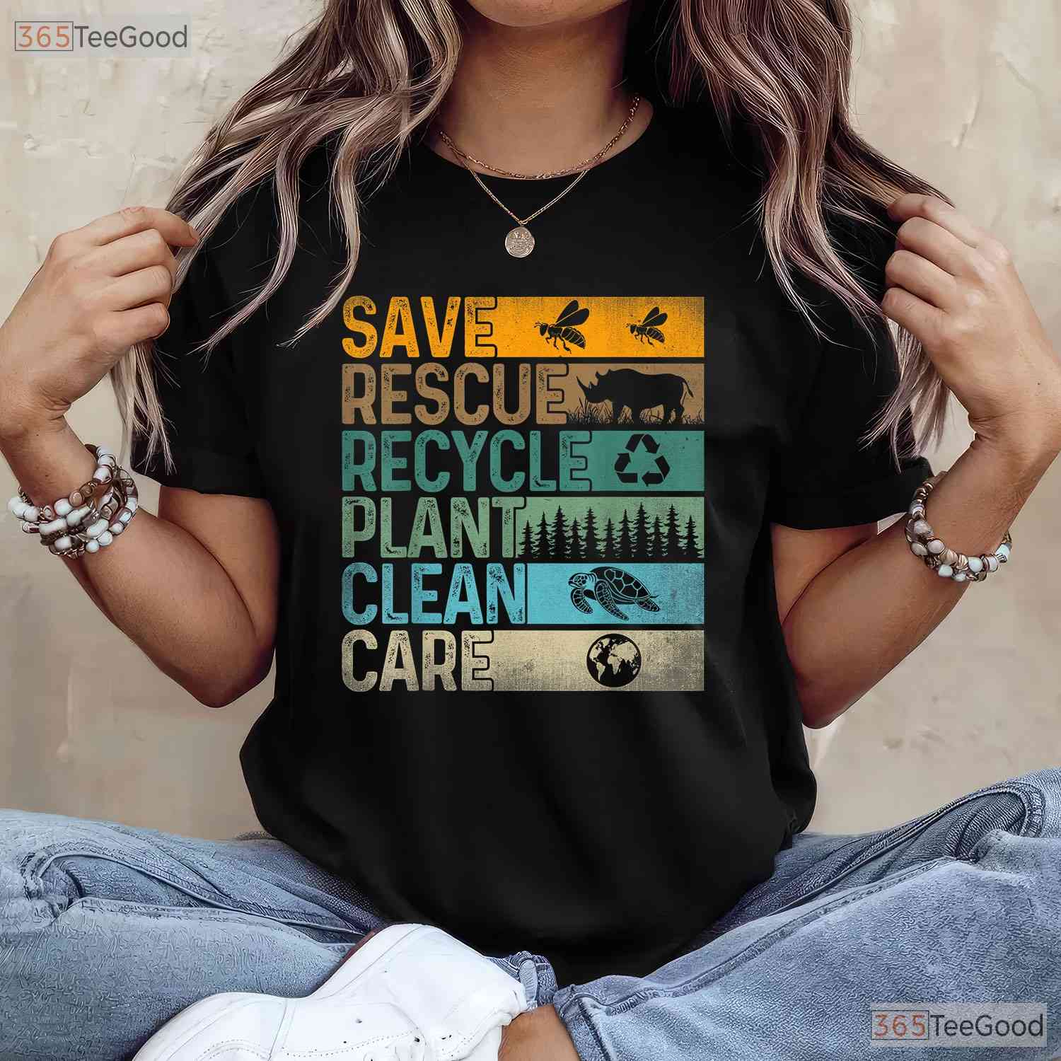 Save Bees Rescue Animals Recycle Plastic Earth Day T-Shirt Eco Activist Tee