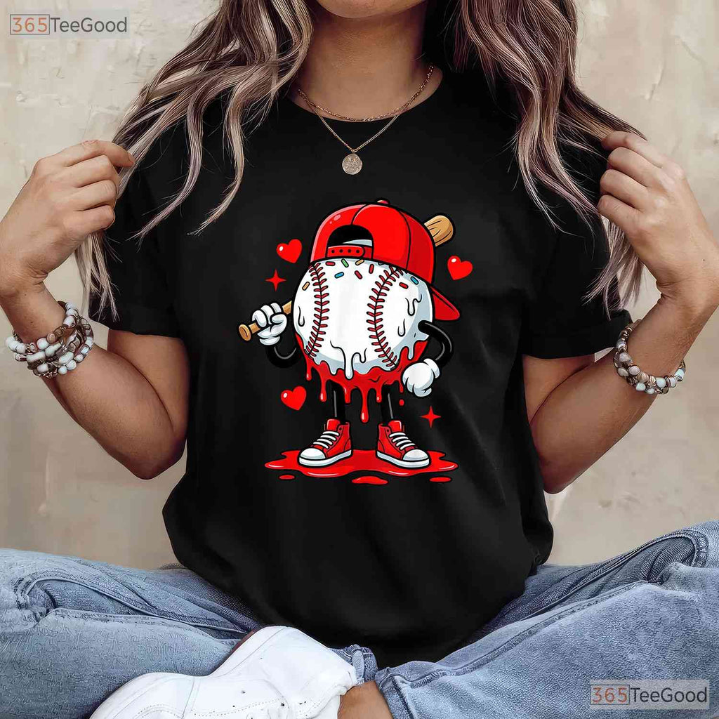 Baseball Drip Ice Cream Apparel T-Shirt Youth Boy Valentine Sports Gift Tee