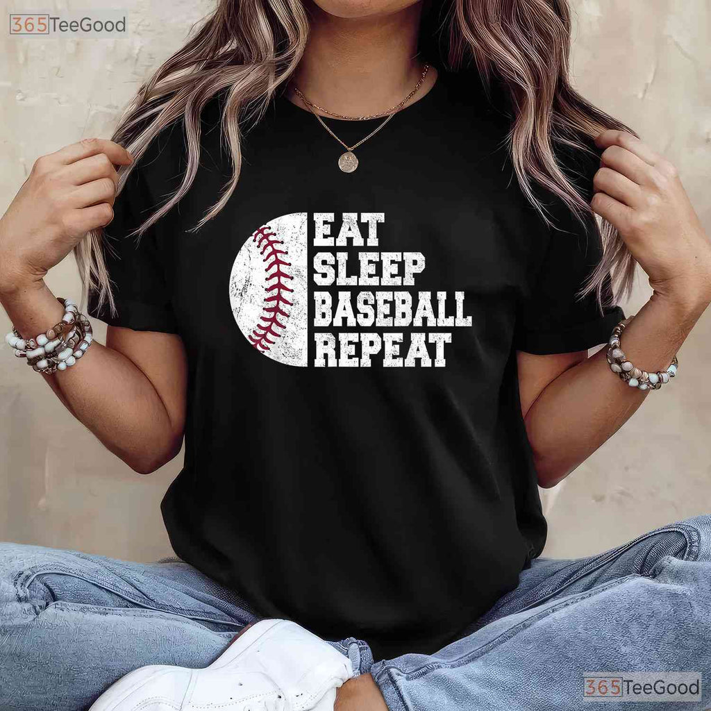 Eat Sleep Baseball Repeat Funny Baseball T-Shirt For Player Coach Team Gift