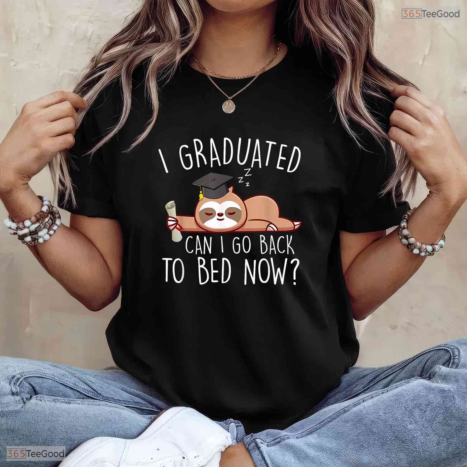 Hilarious I Graduated Can I Go Back To Bed Now Shirt For Lazy Senior Students