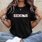 Cute Kawaii Cat Senior Collegiate Lettering Animal Head Graduation T-Shirt