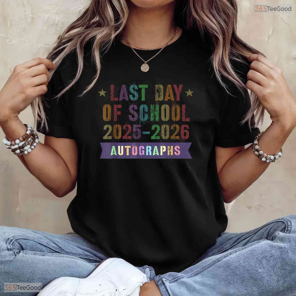 Interactive Goodbye School Last Day 2026 Kids Sign My Autographs T-Shirt