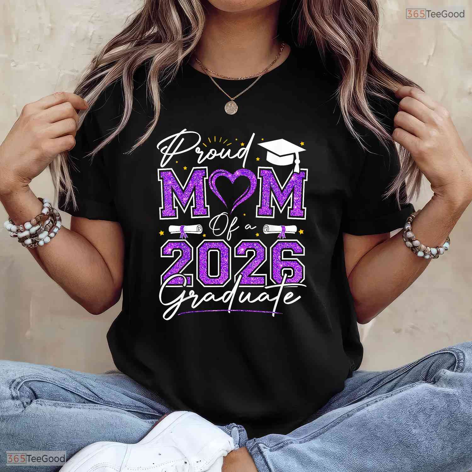 Awesome Proud Mom Of A 2026 Graduate Senior 2026 Purple Gold Vibes T-Shirt
