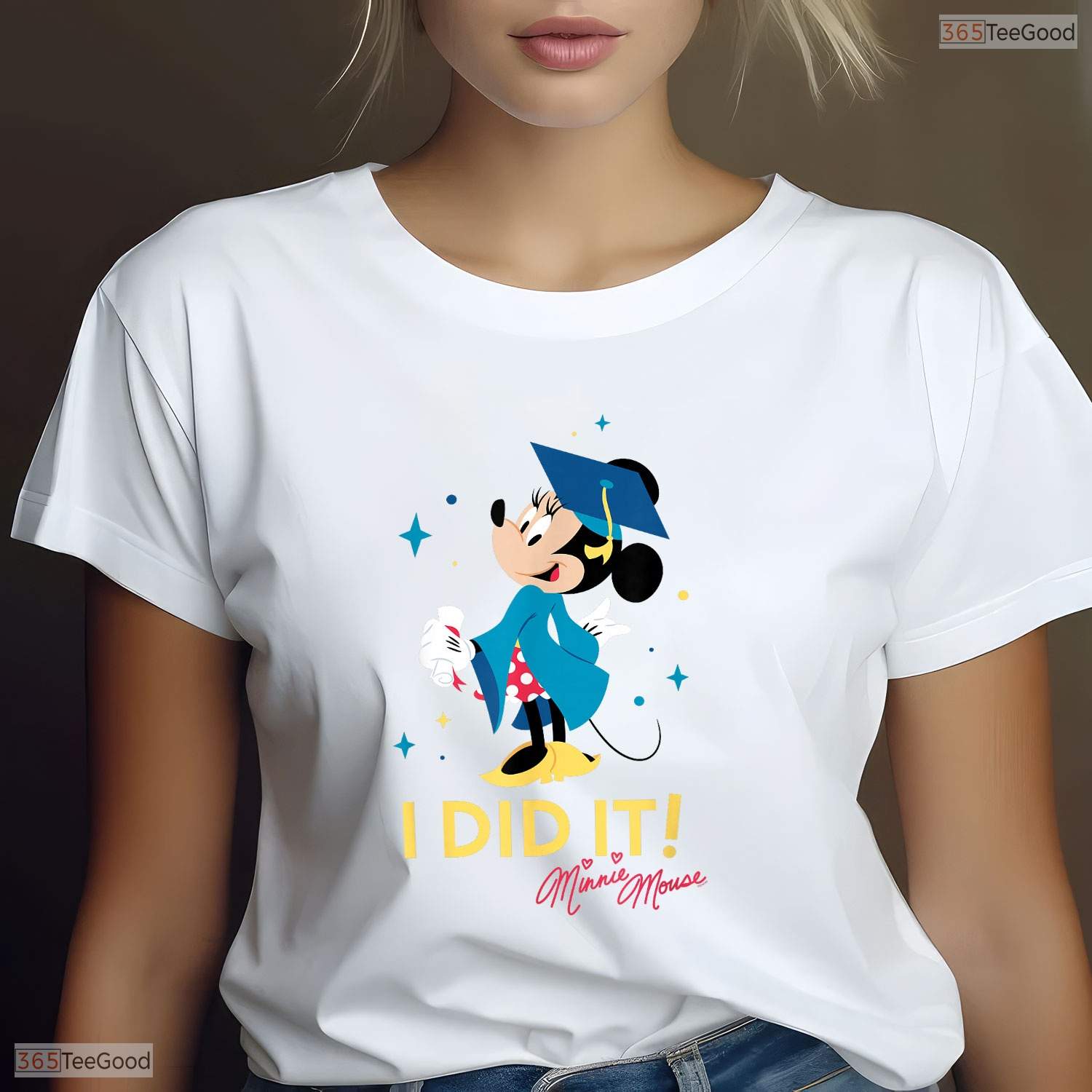 Cute Polka Dot Bow Mouse I Did It Graduation Cap And Gown Celebration T-Shirt