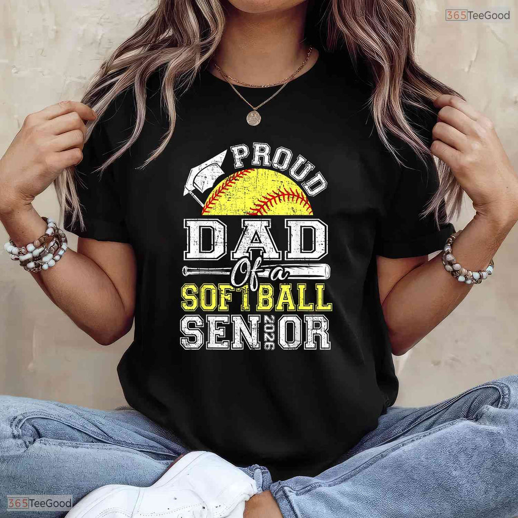 Awesome Proud Dad Of A 2026 Senior Softball Graduate Athlete Sports T-Shirt