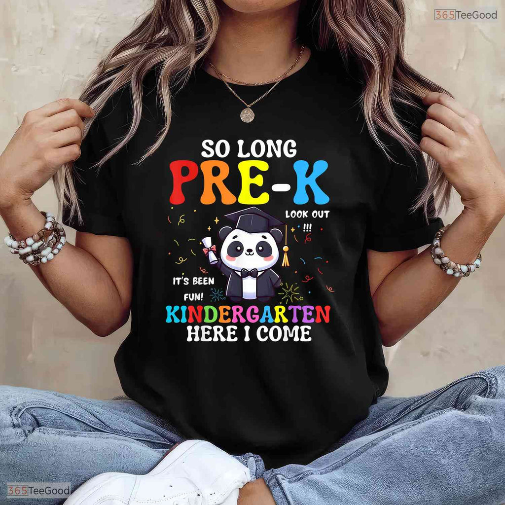 Cute Panda Theme So Long Pre-K Kindergarten Here I Come Graduation T-Shirt