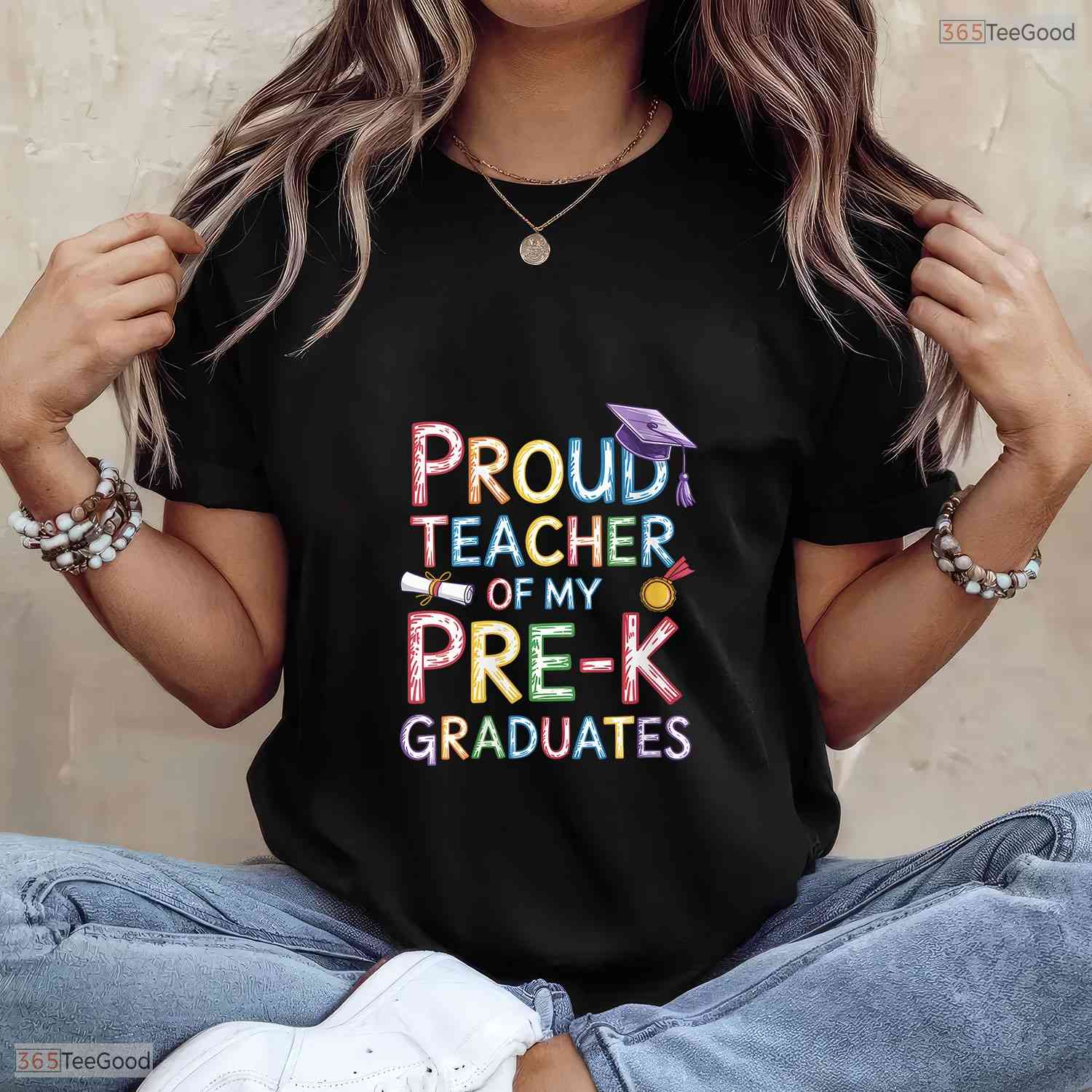 Women's Proud Teacher Of My Pre-K Graduates Fun Graduation Party T-Shirt