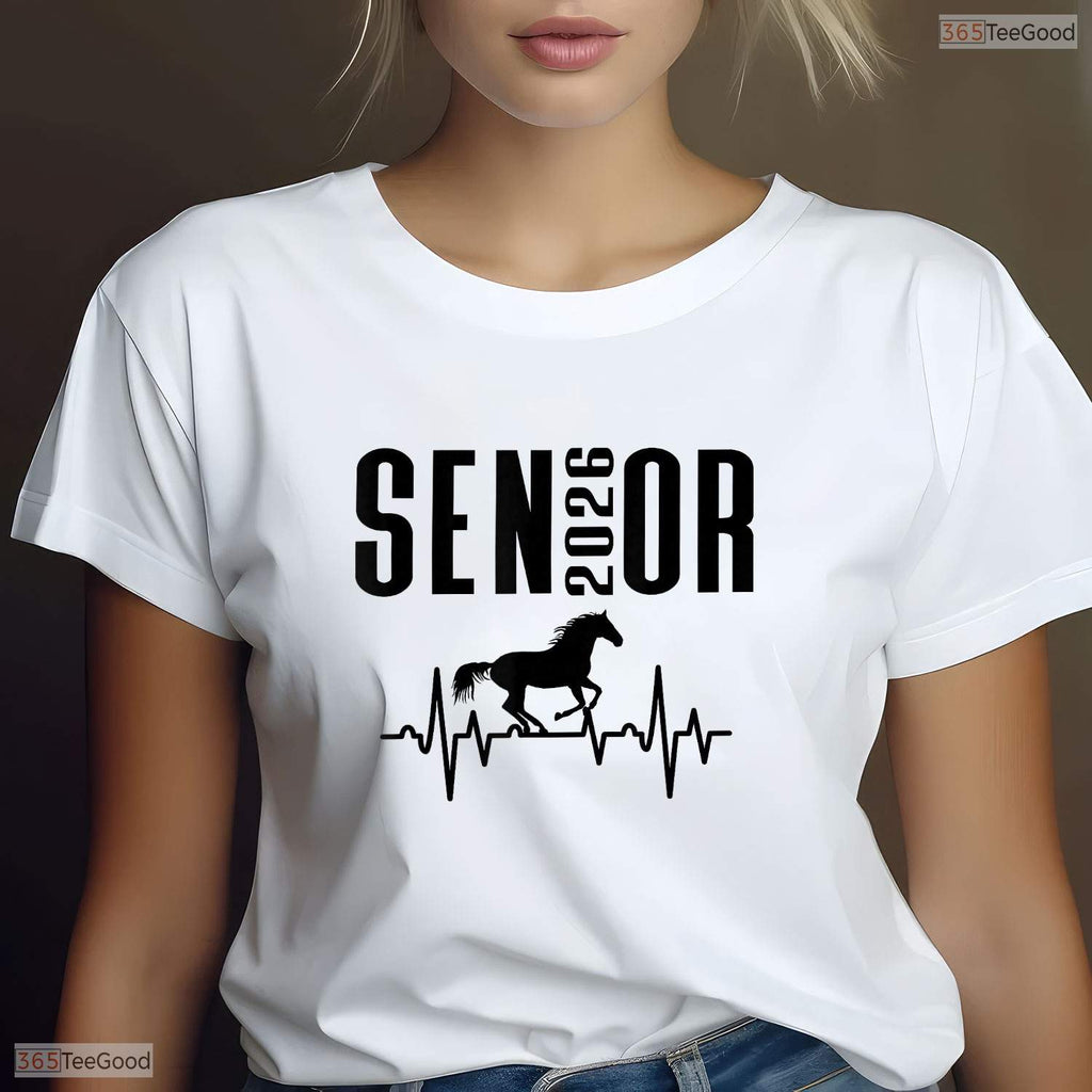 Senior 2026 Equestrian Heartbeat Design Class Of 26 Horse Lover Grad T-Shirt