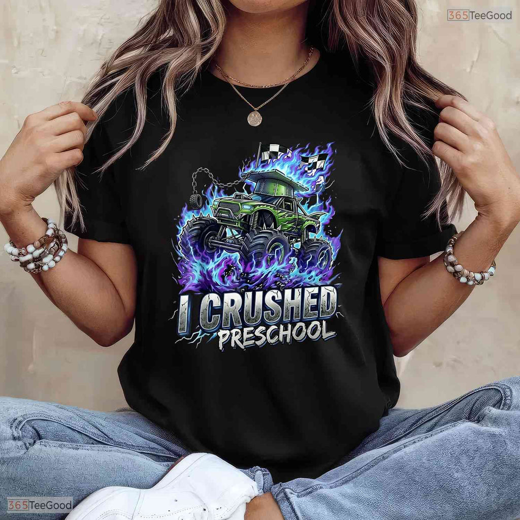 Fun I Crushed Preschool Graduation 2026 Big Truck Preschool Boys Party T-Shirt