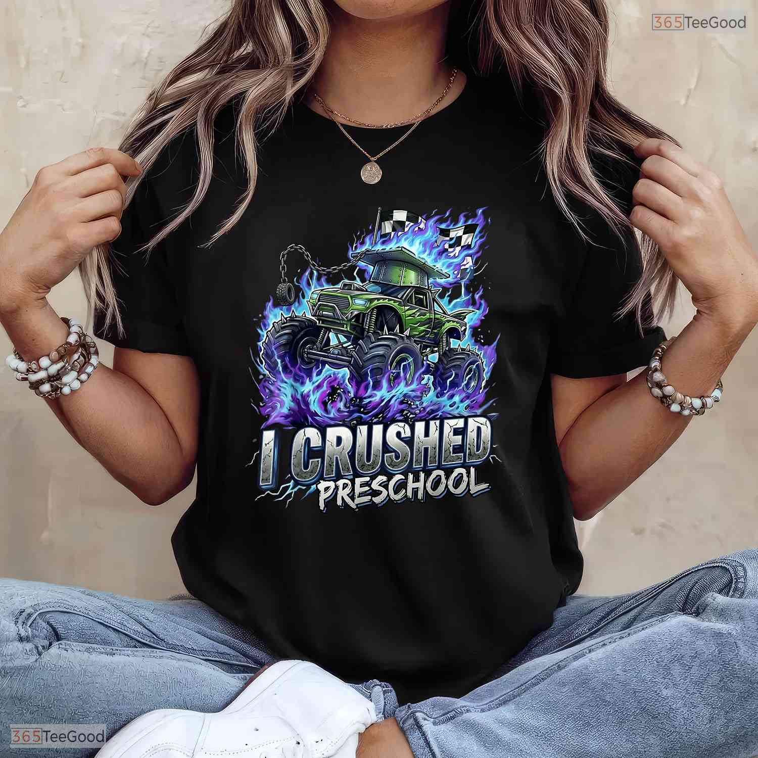 Fun I Crushed Preschool Graduation 2026 Big Truck Preschool Boys Party T-Shirt