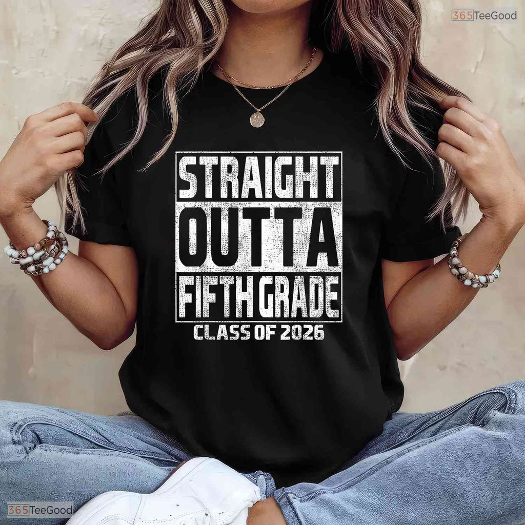 Cool Straight Outta Fifth Grade Graduation Class 2026 5th Grade Party T-Shirt