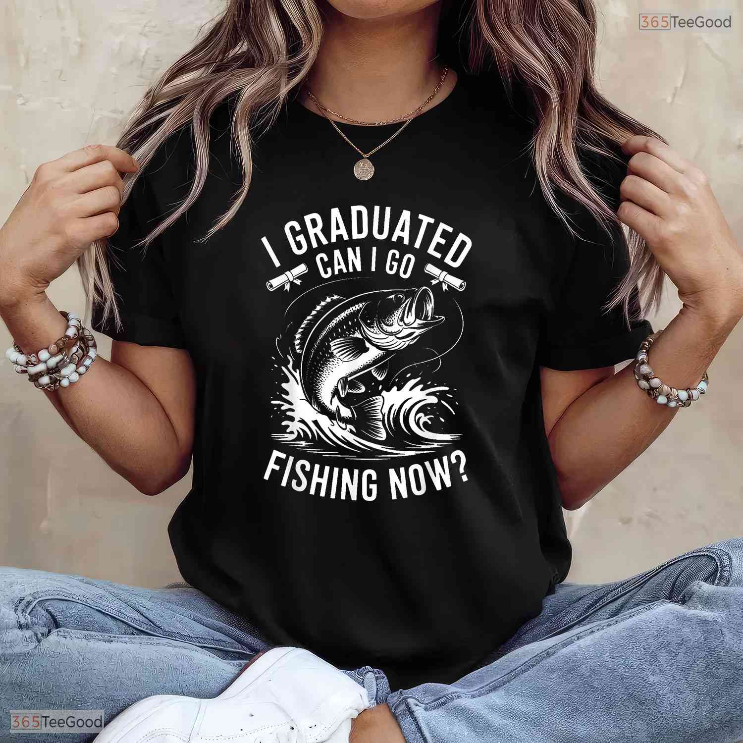 Humorous Graduated Can I Go Fishing Now Funny Graduation Fishing Outdoor Hobby T-Shirt