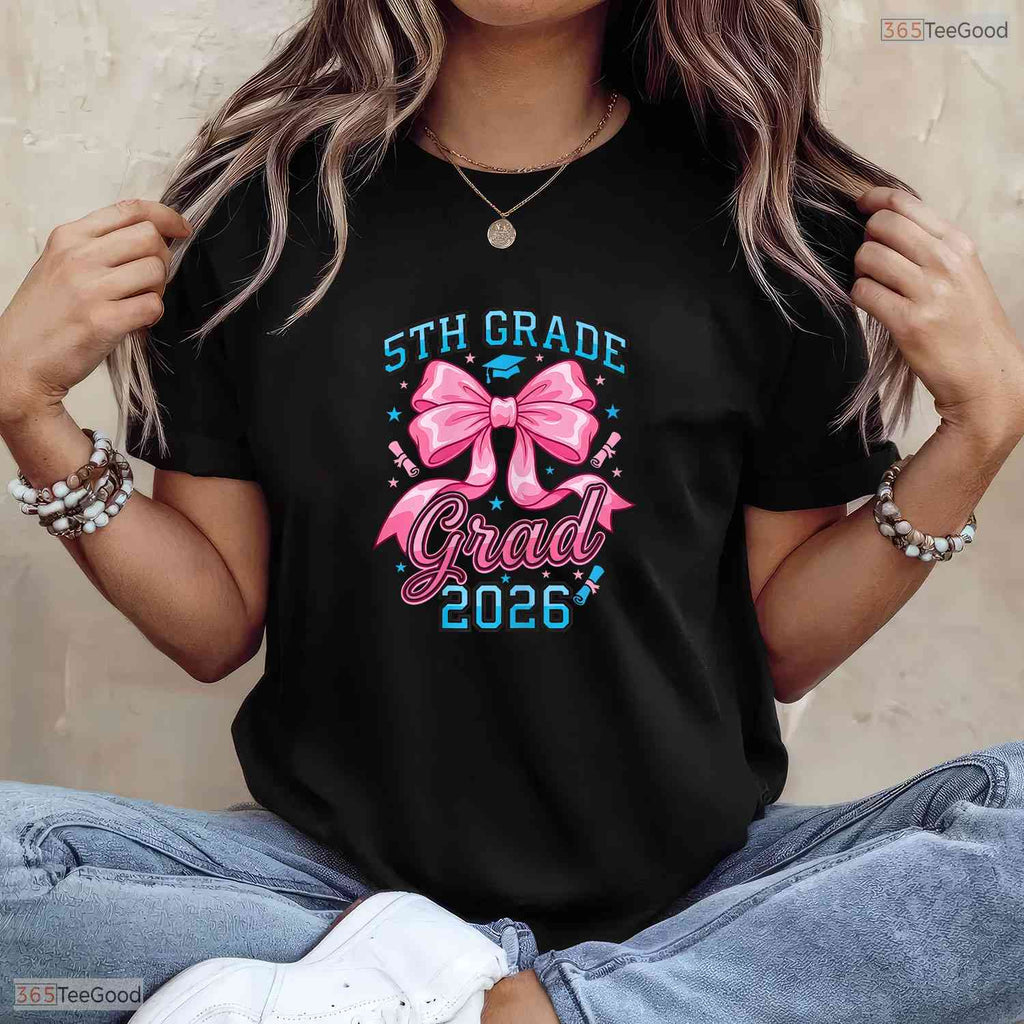 Cute Pink Coquette Bow 5th Grade Graduation 2026 Elementary School Girls T-Shirt