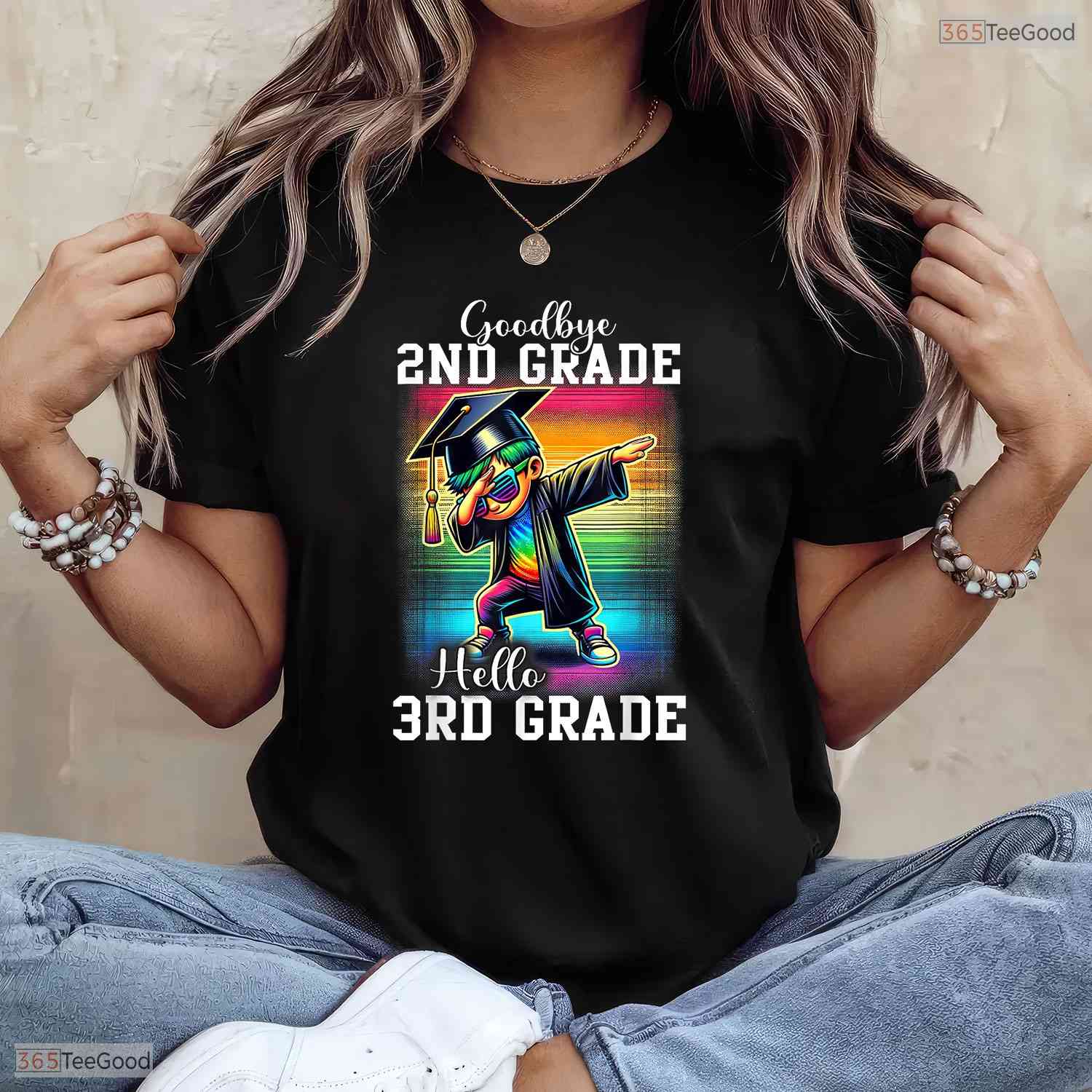 Goodbye 2nd Grade Hello 3rd Grade Dabbing Boy Colorful Last Day Of School T-Shirt