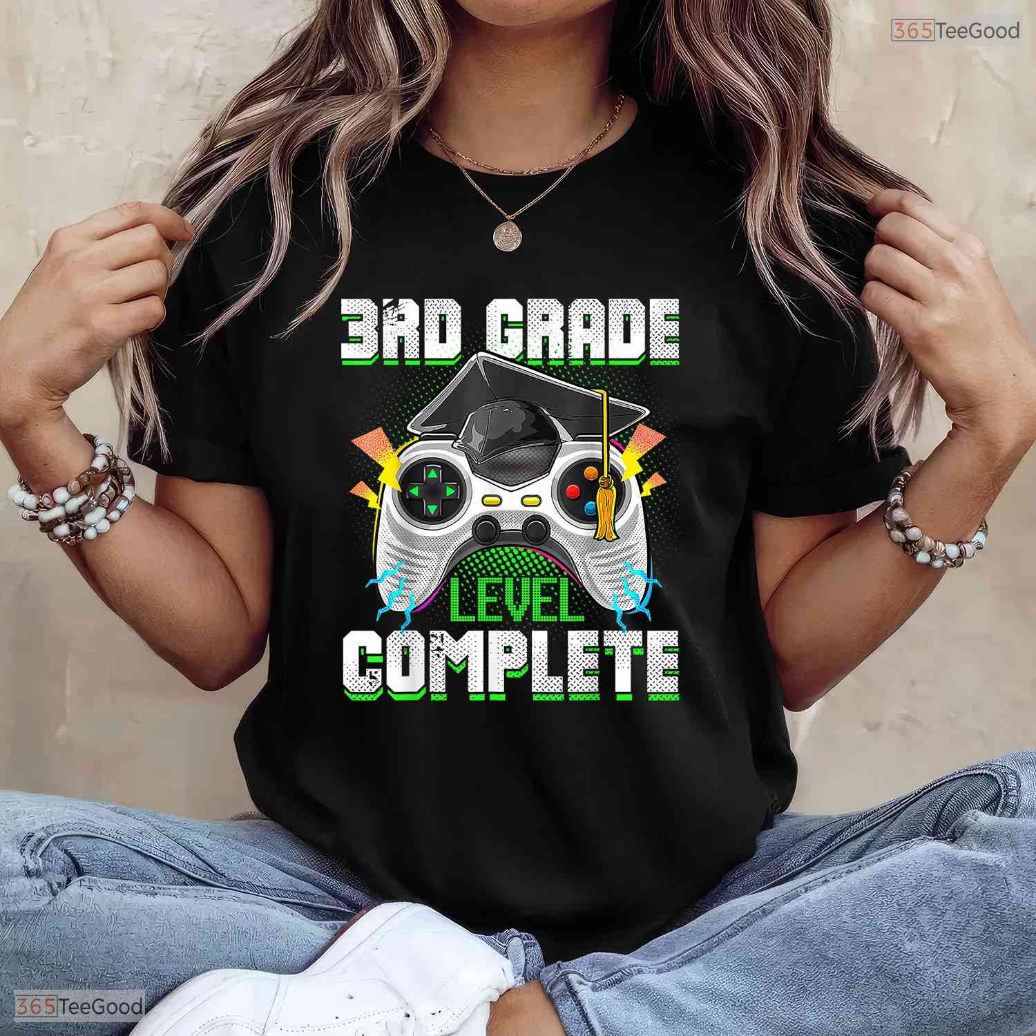 3rd Grade Level Complete Funny Third Grade Video Gamer Boys Graduation Party Shirt