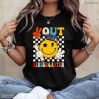 Groovy Peace Out Kindergarten Last Day Of School Retro Graduation Kids Shirt
