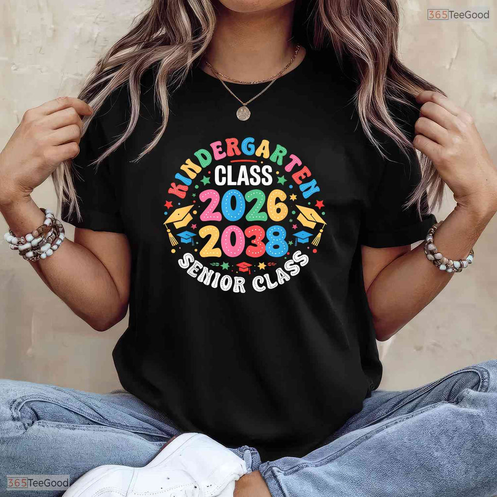 Kindergarten Graduation Class Of 2026 Grow With Me Senior 2038 Kids T-Shirt