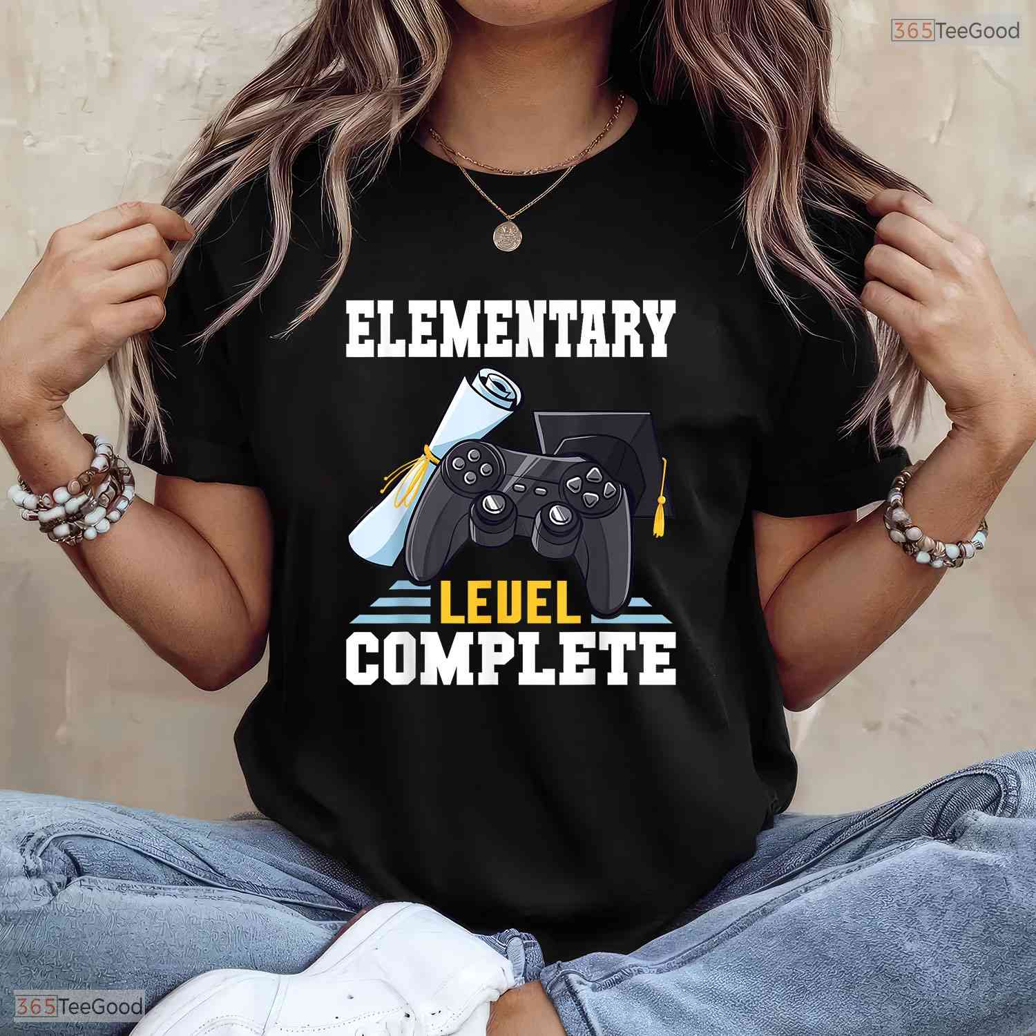 Elementary Level Complete Class Of 2025 Retro Gamer Kids Graduation T-Shirt