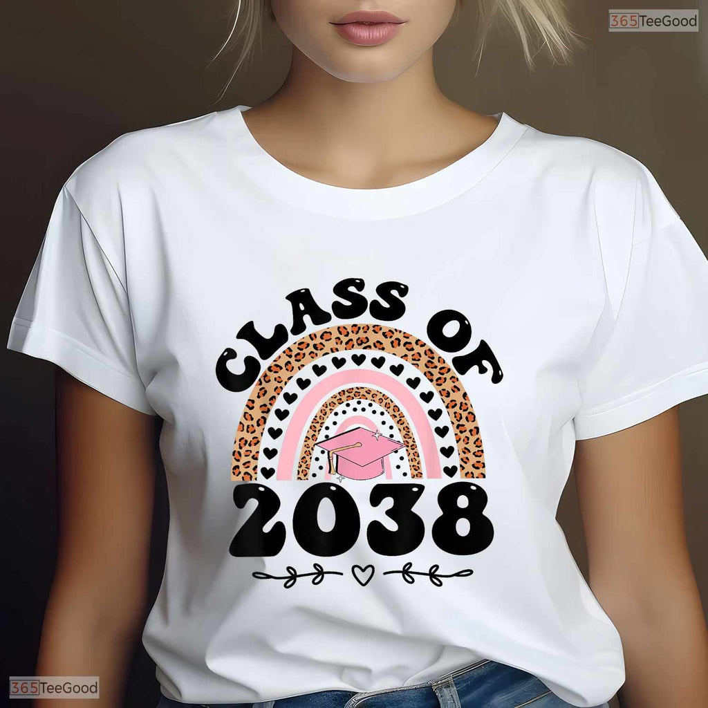 Class Of 2038 Grow With Me Rainbow Back To School Kindergarten Graduation Shirt