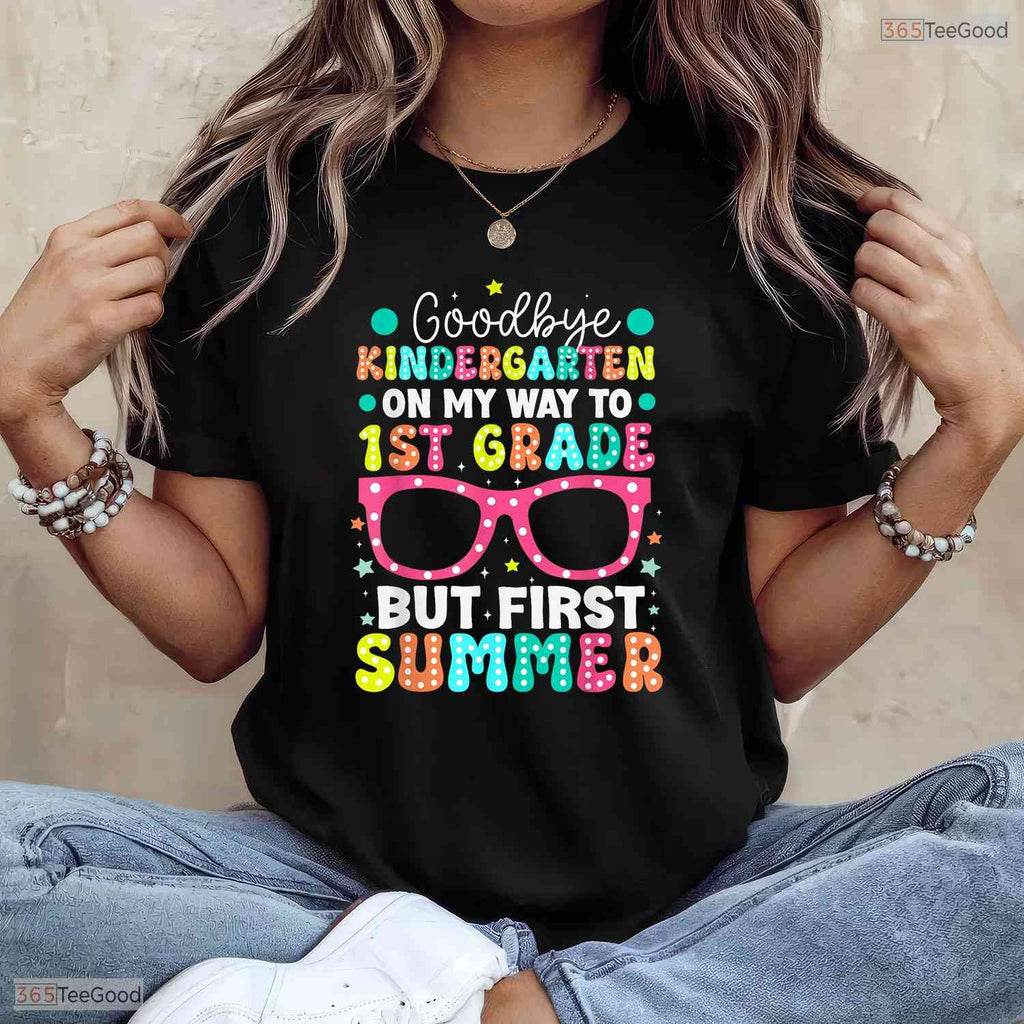 Goodbye Kindergarten Hello 1st Grade First Summer Break Kids Graduation T-Shirt