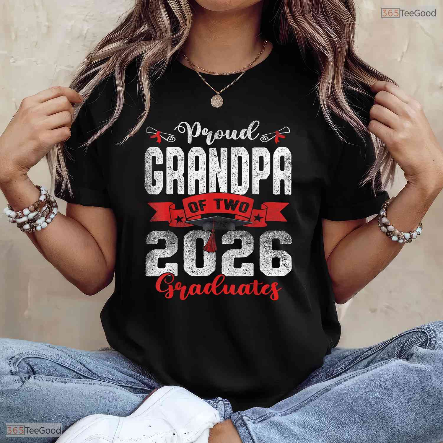 Proud Grandpa Of Two 2026 Graduates Twins High School Graduation Party T-Shirt