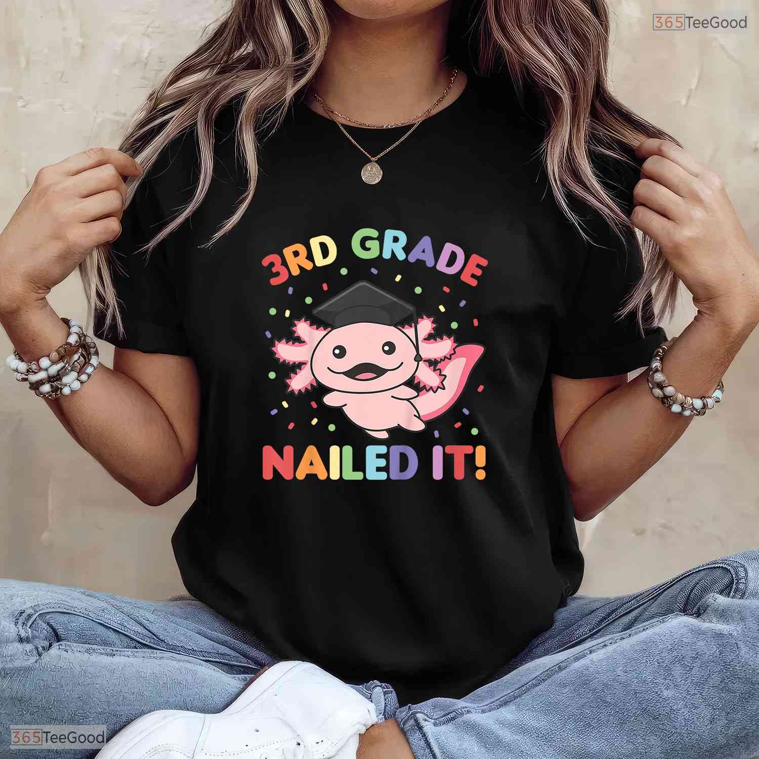 Cute Axolotl 3rd Grade Nailed It Elementary School Boys Girls Graduation Shirt
