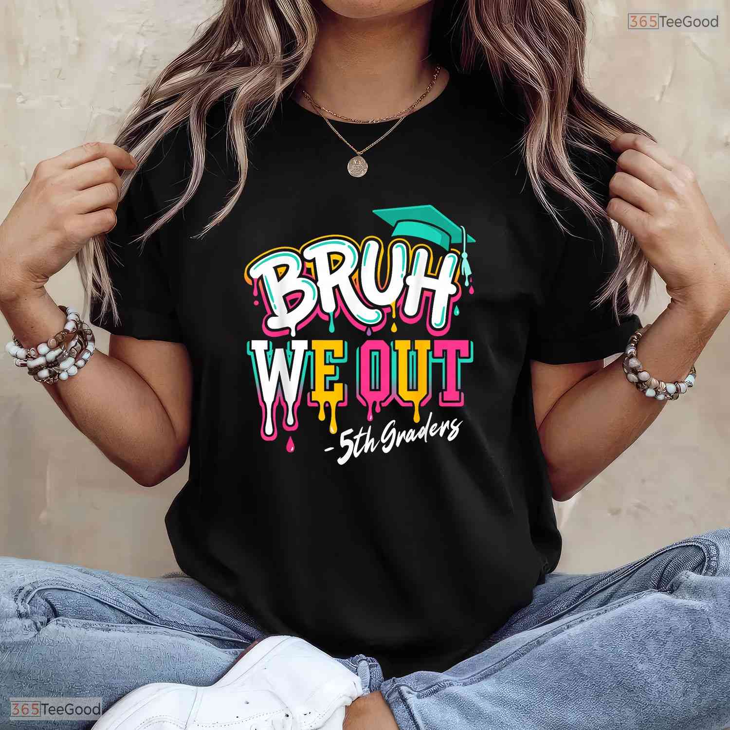 Bruh We Out 5th Grade Graduation Drip Lettering Cool Elementary Kids T-Shirt