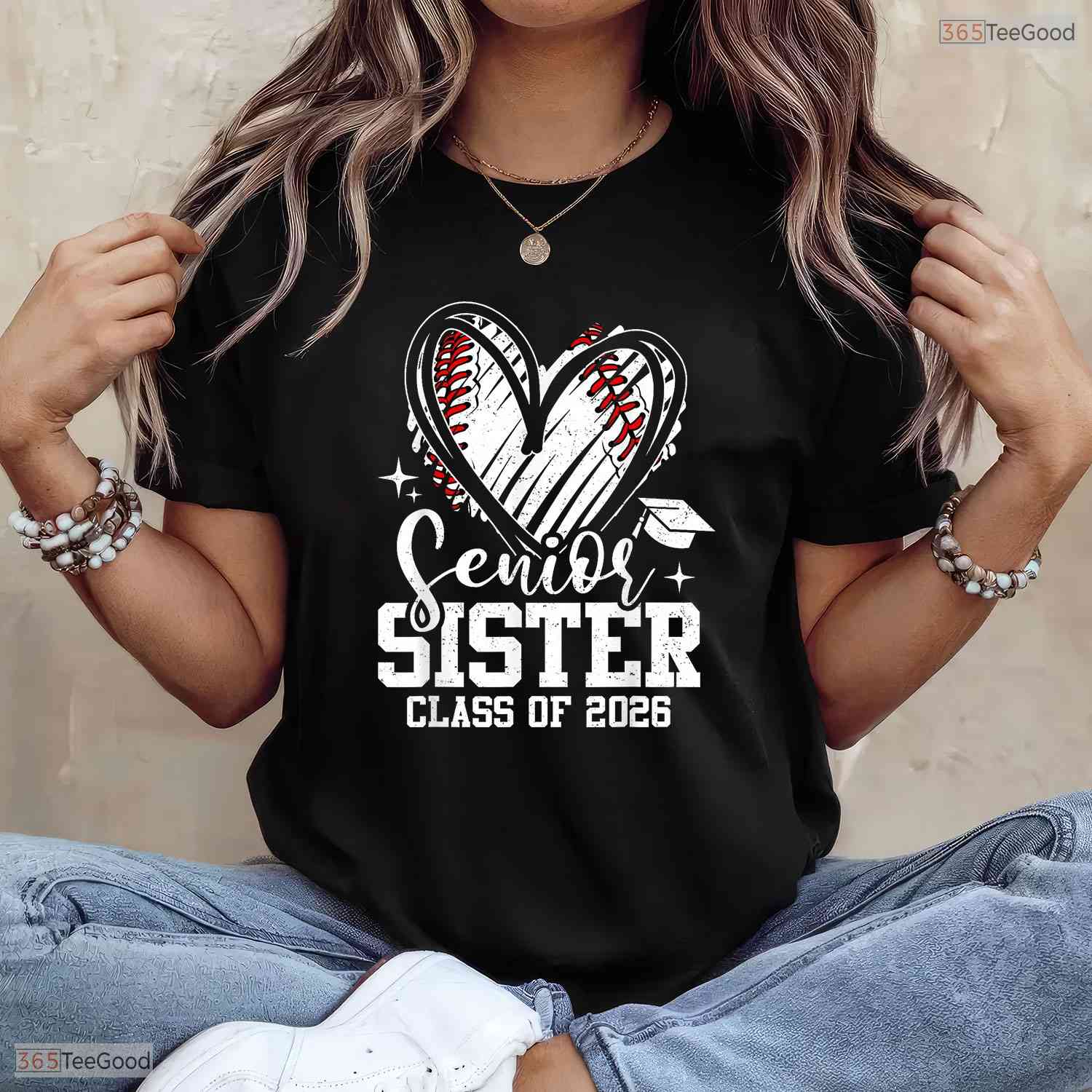 Senior Sister Class Of 2026 Baseball Heart Sports Family Graduation T-Shirt