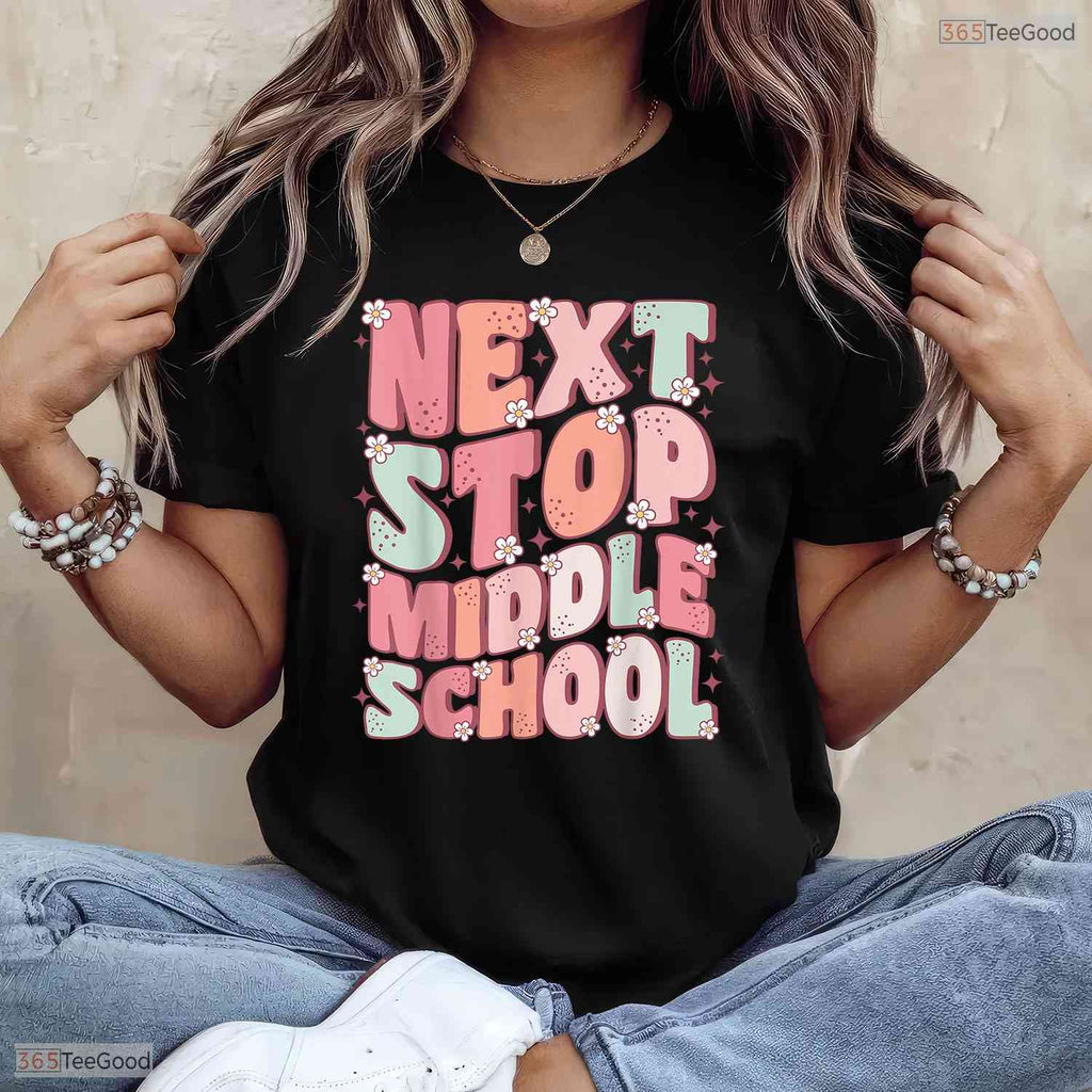 Next Stop Middle School Groovy Elementary School Graduation Transition Youth T-Shirt