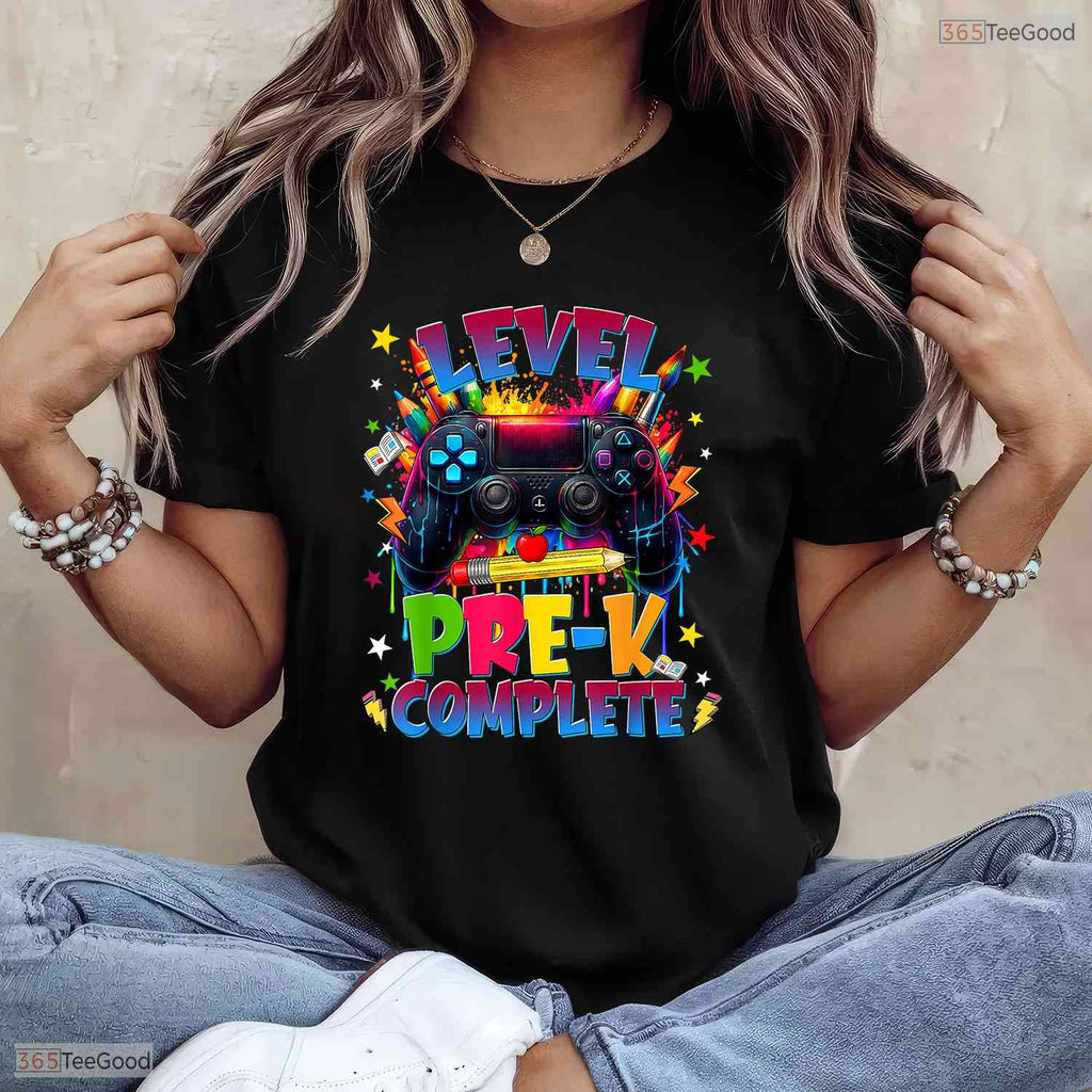 Level Pre K Grade Complete Funny Gaming Graduation Last Day Of School Boys T-Shirt