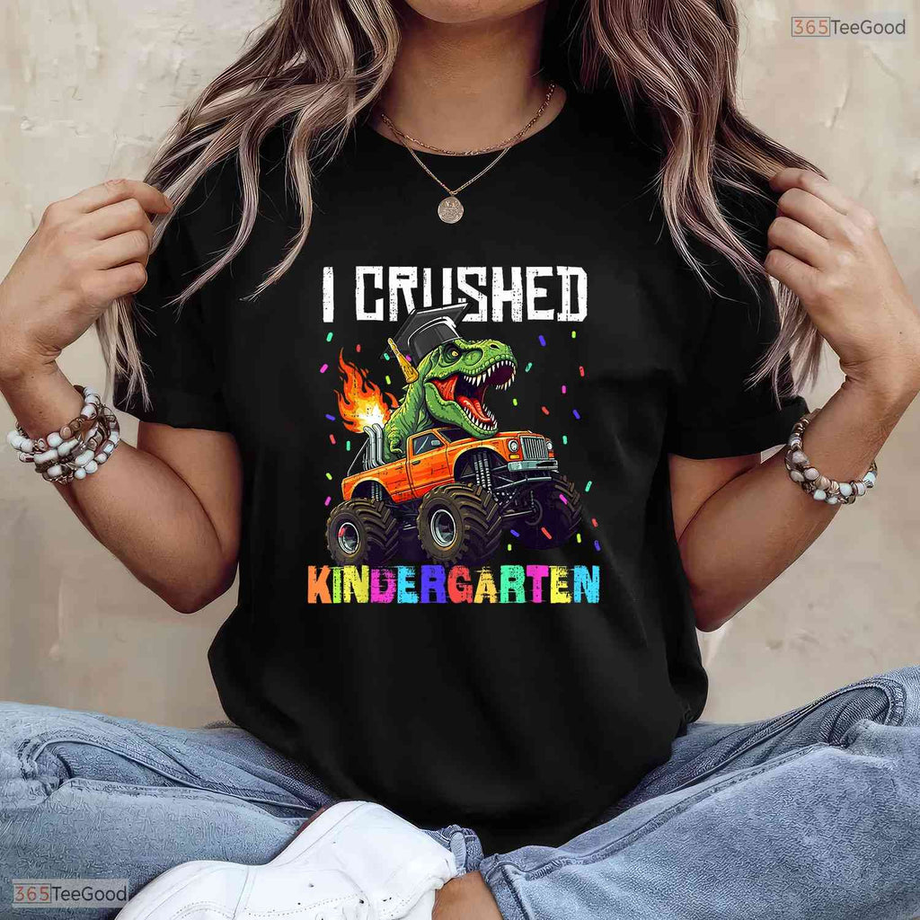 I Crushed Kindergarten Cute T Rex Truck Boys Moving Up Graduation Youth Shirt