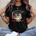 Educated Cat In Graduation Cap Funny High School College Graduate Gag T-Shirt