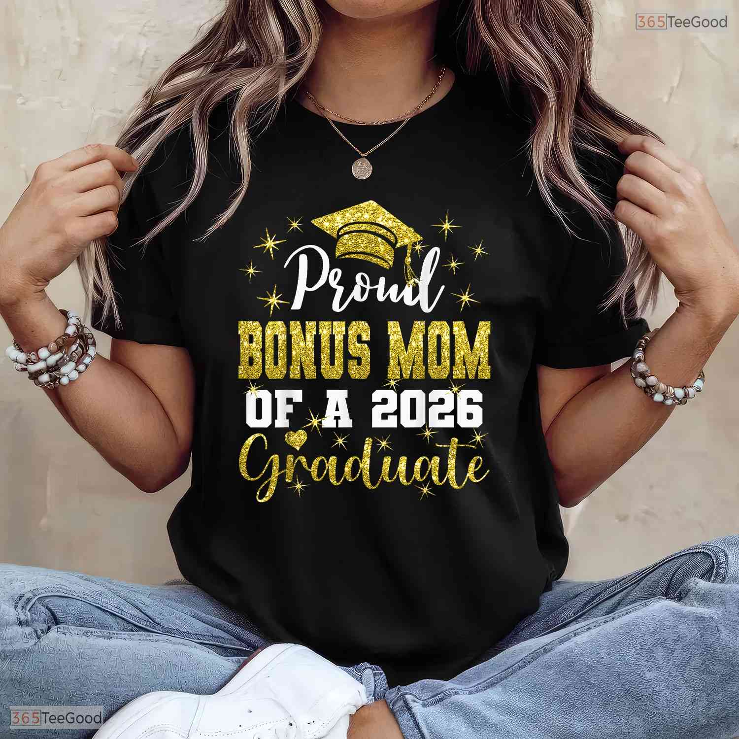 Super Proud Bonus Mom Of A 2026 Graduate High School Senior Family Party Shirt