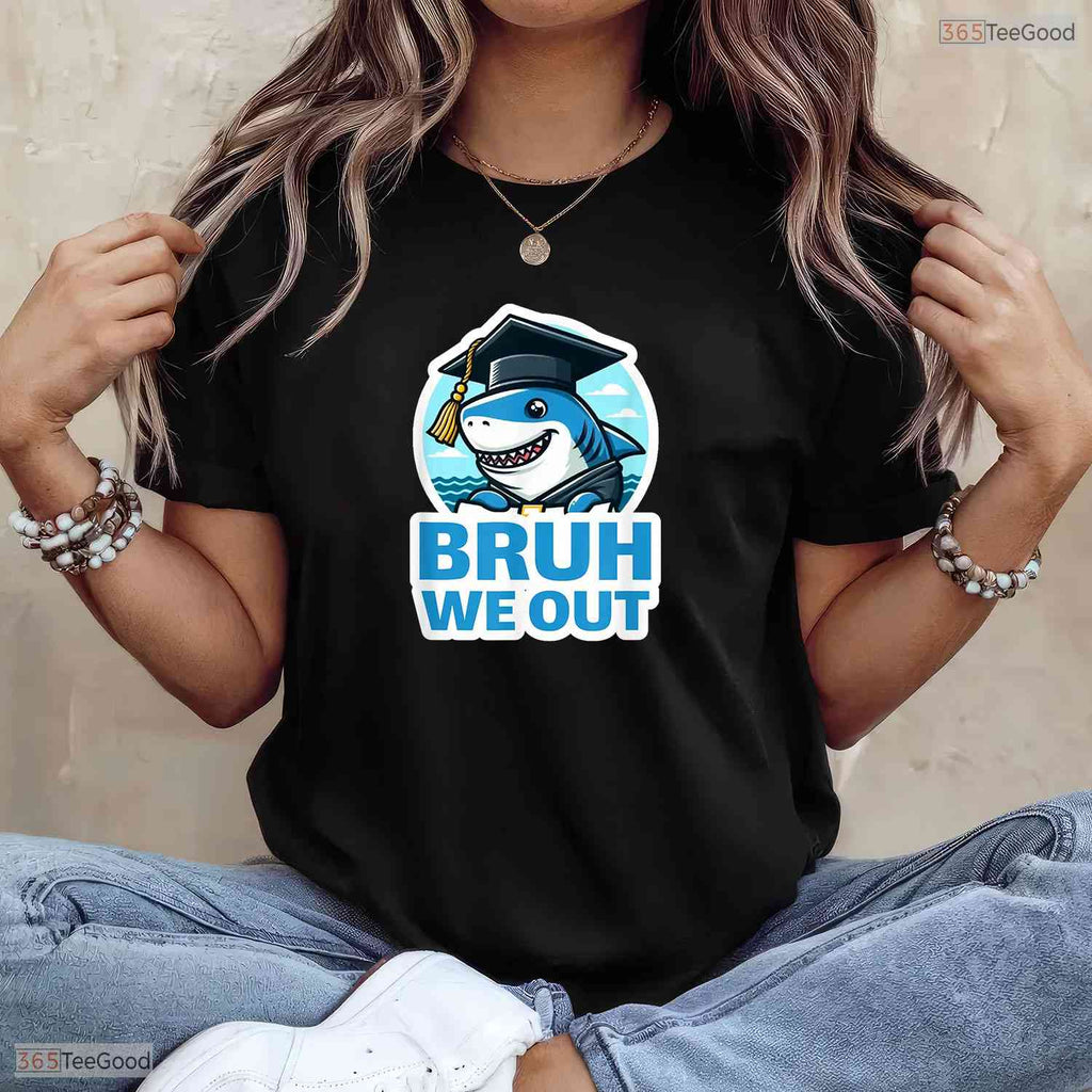 Bruh We Out Funny Shark Graduation Class Of 2026 Youth Elementary School T-Shirt