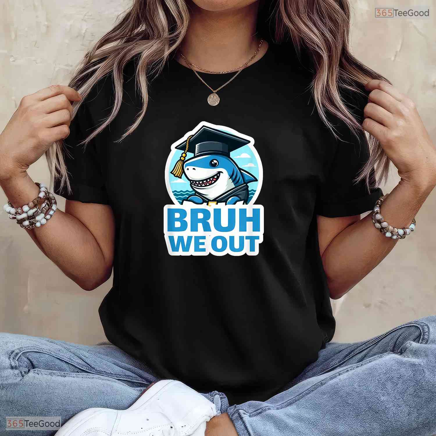 Bruh We Out Funny Shark Graduation Class Of 2026 Youth Elementary School T-Shirt