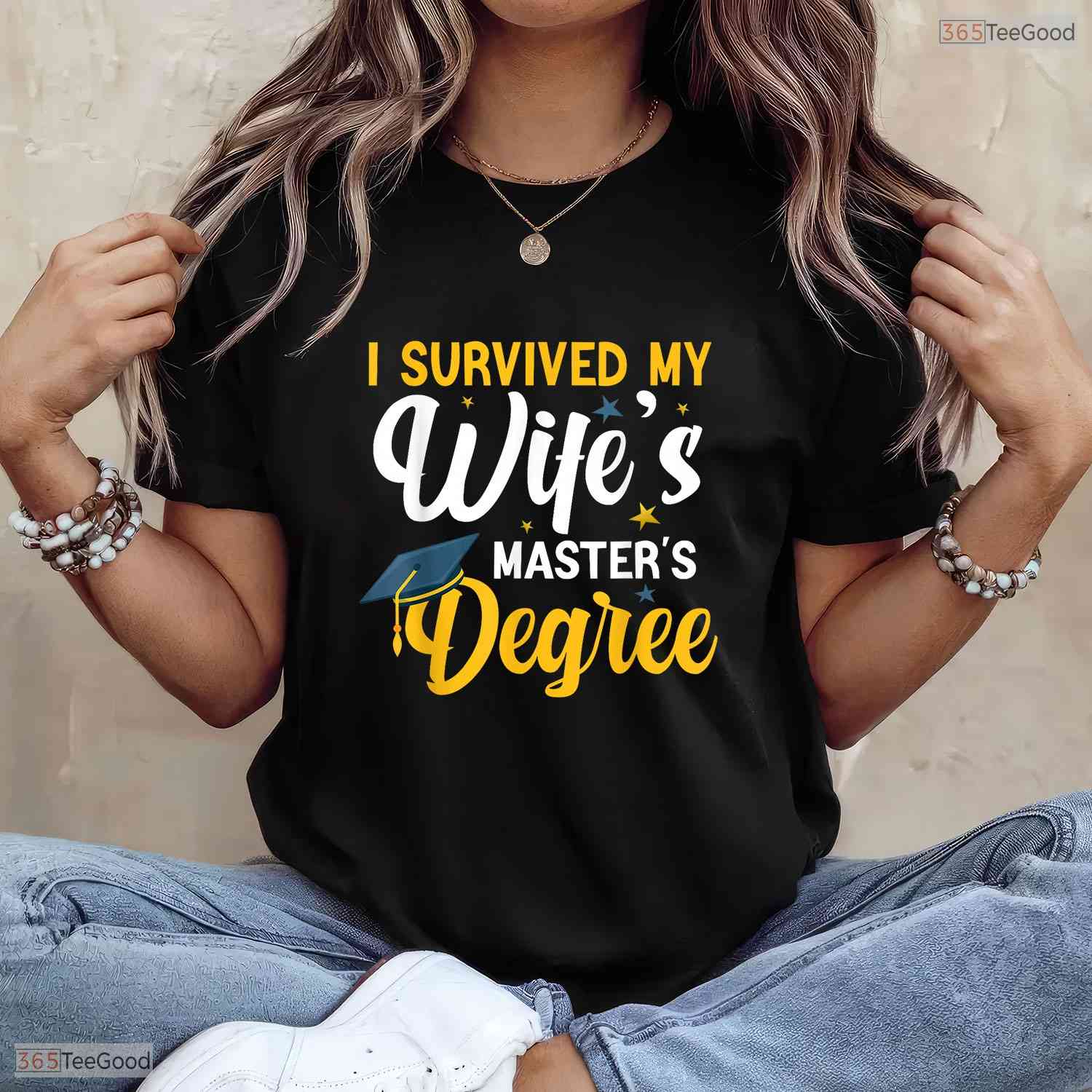 I Survived My Wifes Masters Degree Funny Husband College Graduation Party Shirt