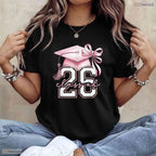 Trendy Pink Coquette Bow Senior Class Of 2026 Graduation Girls Aesthetic T-Shirt
