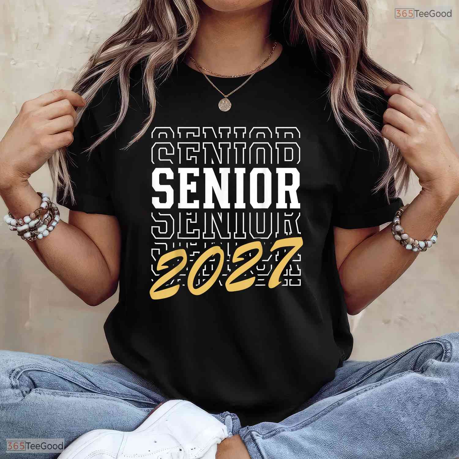 Senior Class Of 2027 Striped Graduate Student High School Celebration Apparel T-Shirt