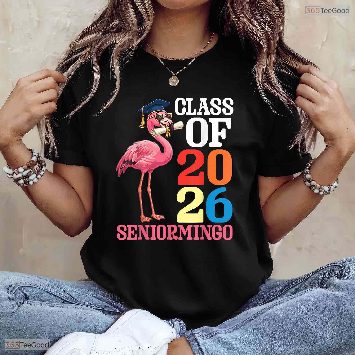 Seniormingo Funny Flamingo Class Of 2026 Senior Tropical Graduation T-Shirt