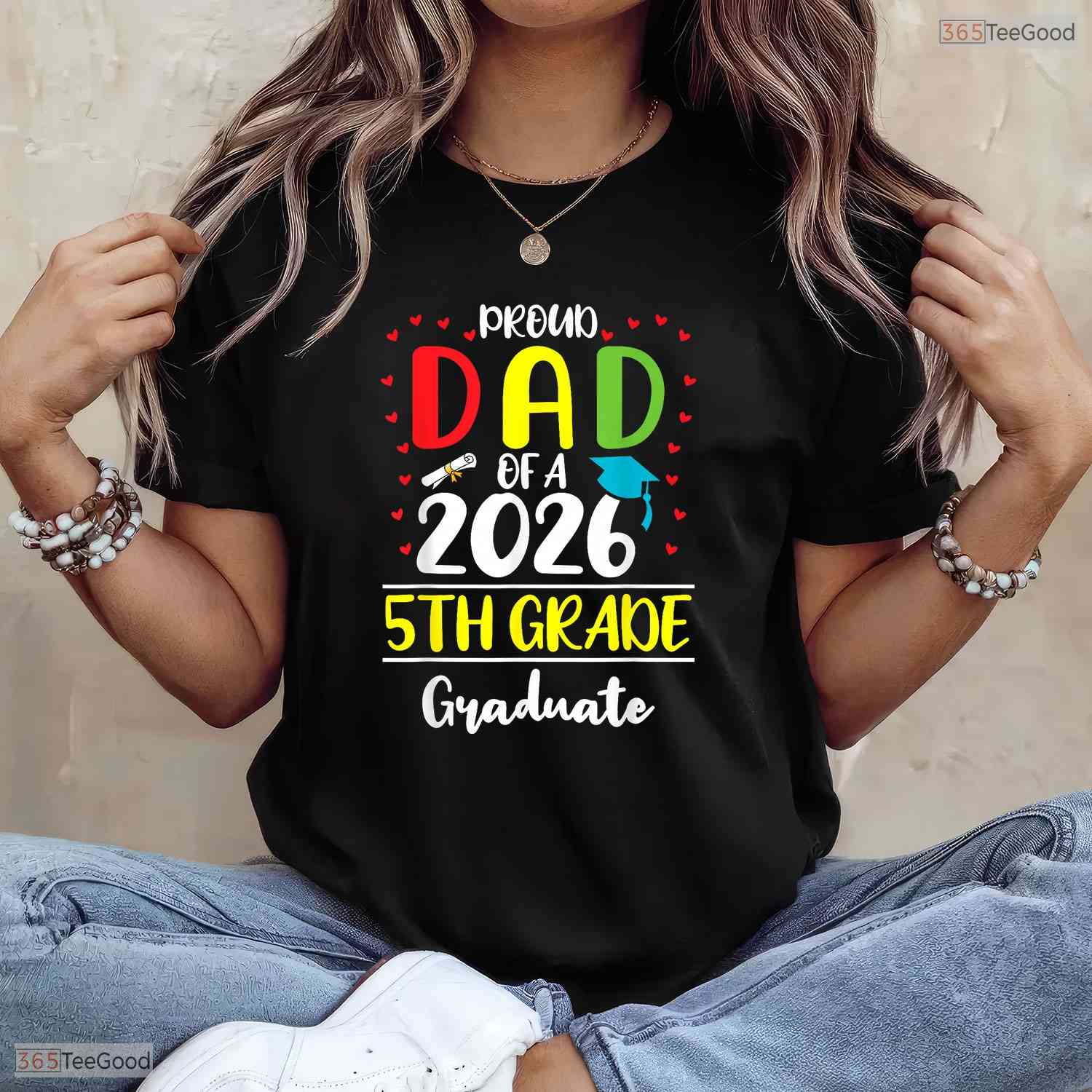 Funny Proud Dad Of A Class Of 2026 5th Grade Graduate Youth Ceremony T-Shirt