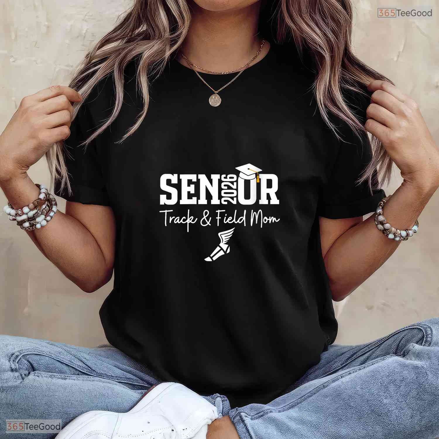 Proud Track And Field Senior Mom Class Of 2026 Graduation Sports Family T-Shirt