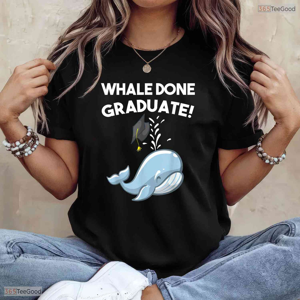 Funny Whale Done Cute Animal Pun Youth Graduation Moving Up Ceremony Kids T-Shirt