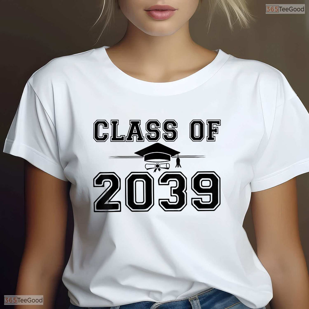 Class Of 2039 Grow With Me Graduation Handprint On Back Memory Keepsake Shirt