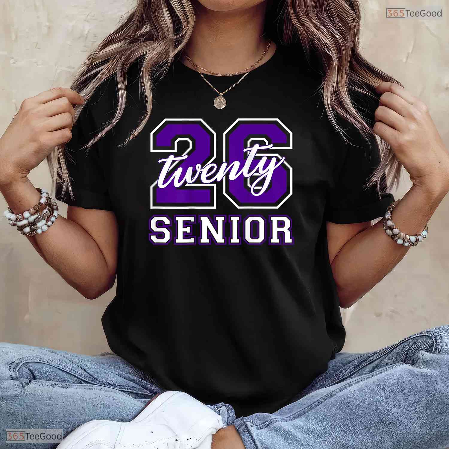 Senior Class Of 2026 Graduation Purple Letters On Back High School Party Shirt