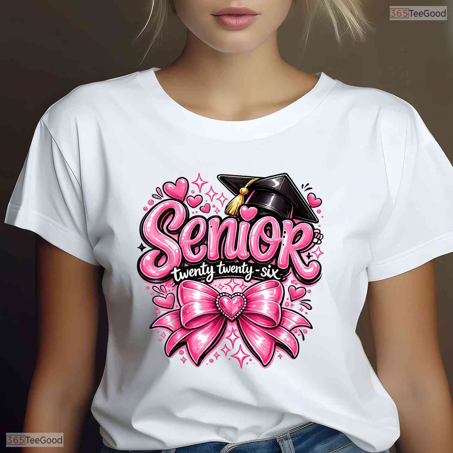 Cute Pink Bow Class Of 2026 Graduation Apparel For High School Girls Shirt